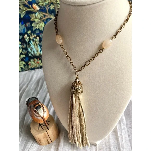 RELISTED Antique-Look Seed Bead Tassel Necklace - 32” Long Sautoir Style - Picture 1 of 8